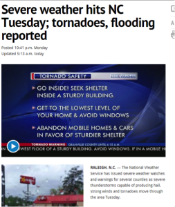Severe weather hits NC Tuesday