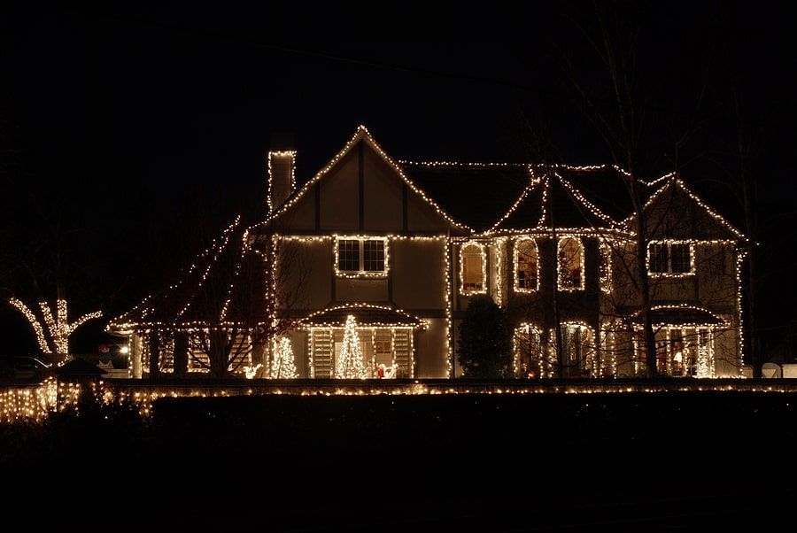 Large house with white christmas lights
