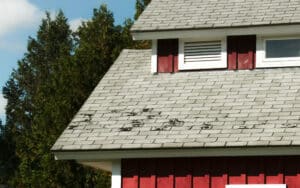 Damaged roof after storm.